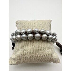 Double Strand Freshwater Pearl Wrap Bracelet Braided Cord Adjustable